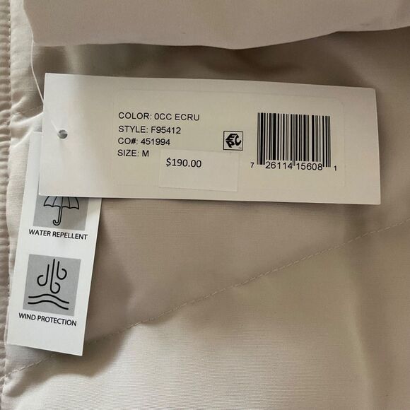 French Connection Hooded Puffer Quilted Jacket Coat Sz M Ecru Water Repellent - Picture 10 of 15